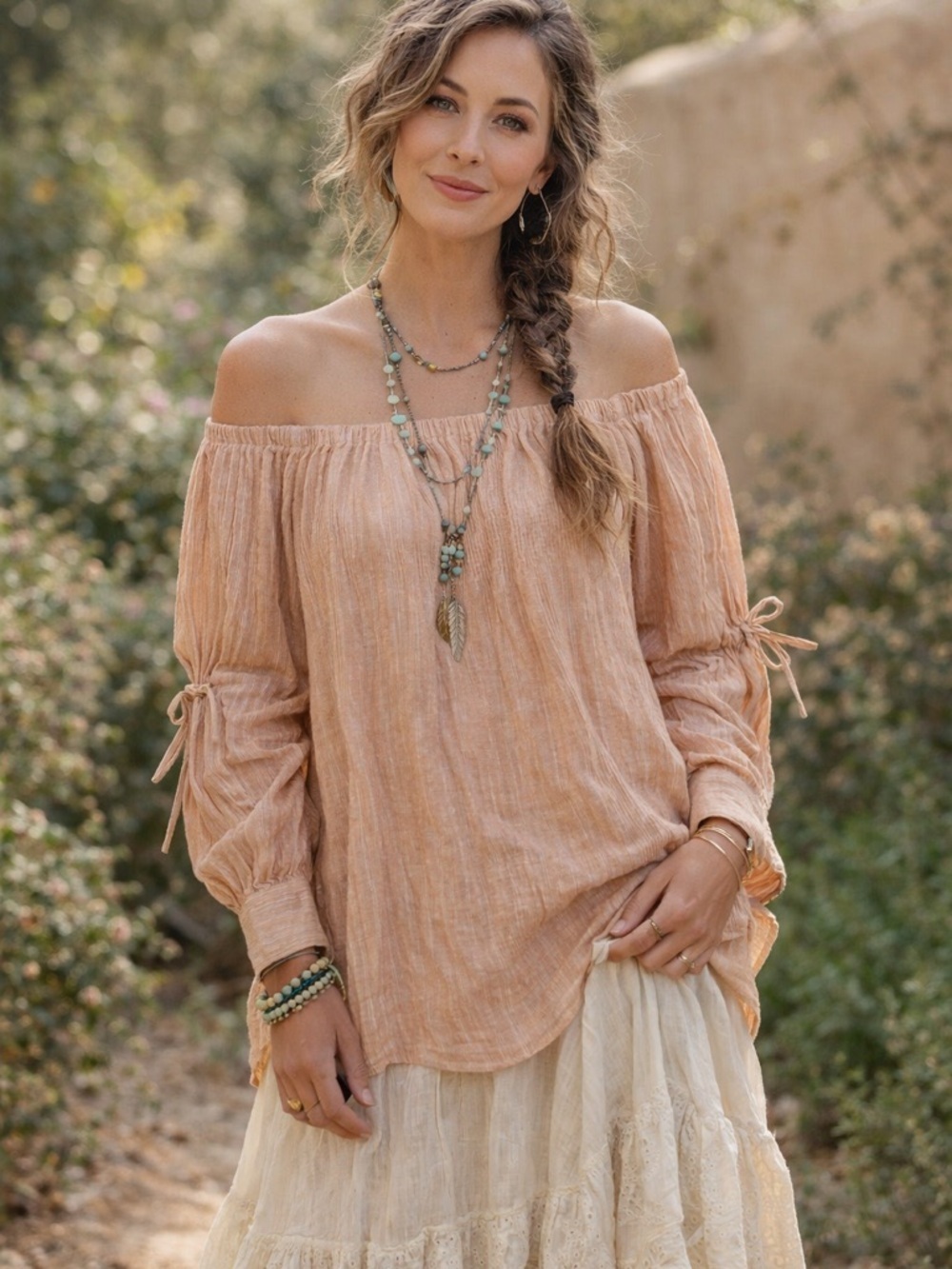 Adriano Goldschmied Tallulah Off-Shoulder Blouse, Casual, Feminine, Blush, M